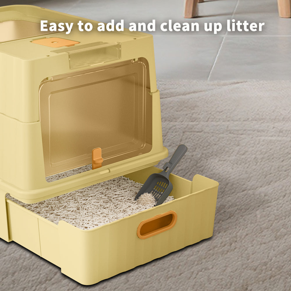 Dual Opening Fully Enclosed Cat Litter Box, Top Entry Anti-Tracking w scoop