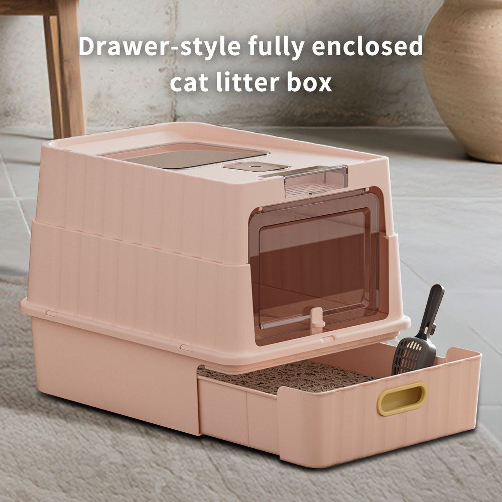 Dual Opening Fully Enclosed Cat Litter Box, Top Entry Anti-Tracking w scoop