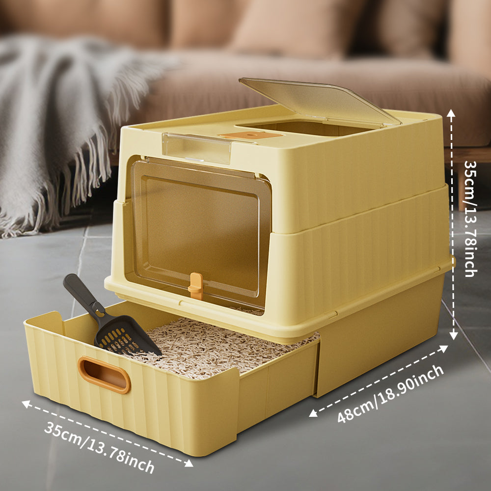 Dual Opening Fully Enclosed Cat Litter Box, Top Entry Anti-Tracking w scoop
