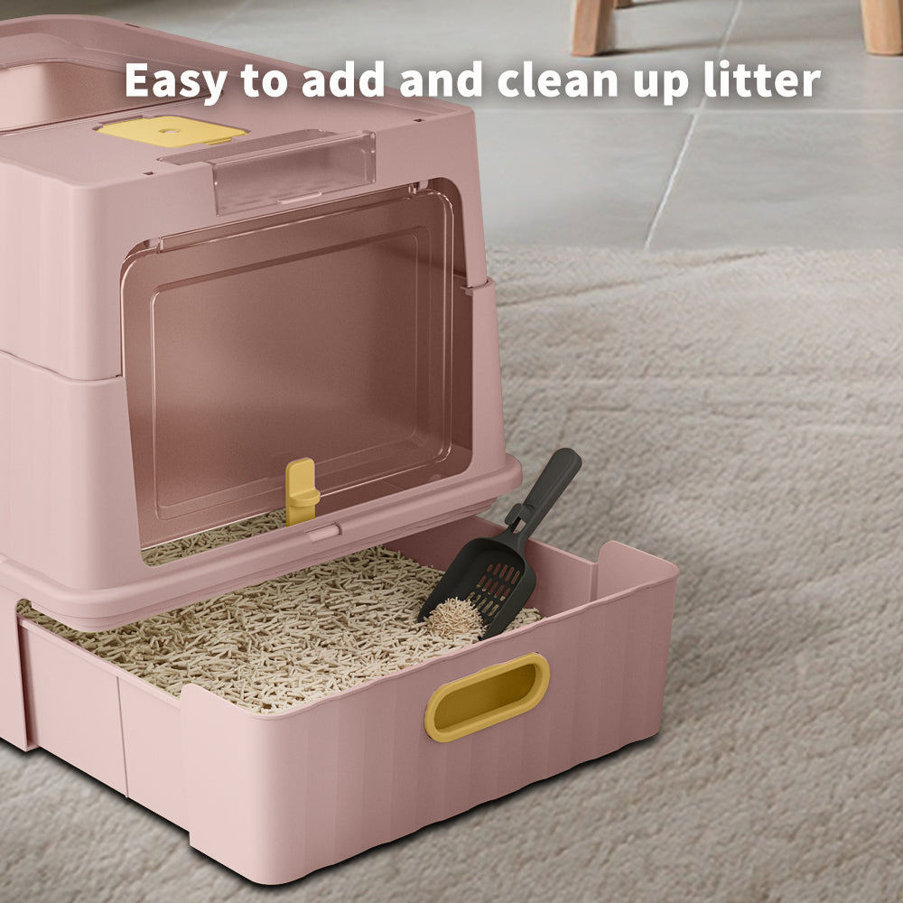 Dual Opening Fully Enclosed Cat Litter Box, Top Entry Anti-Tracking w scoop