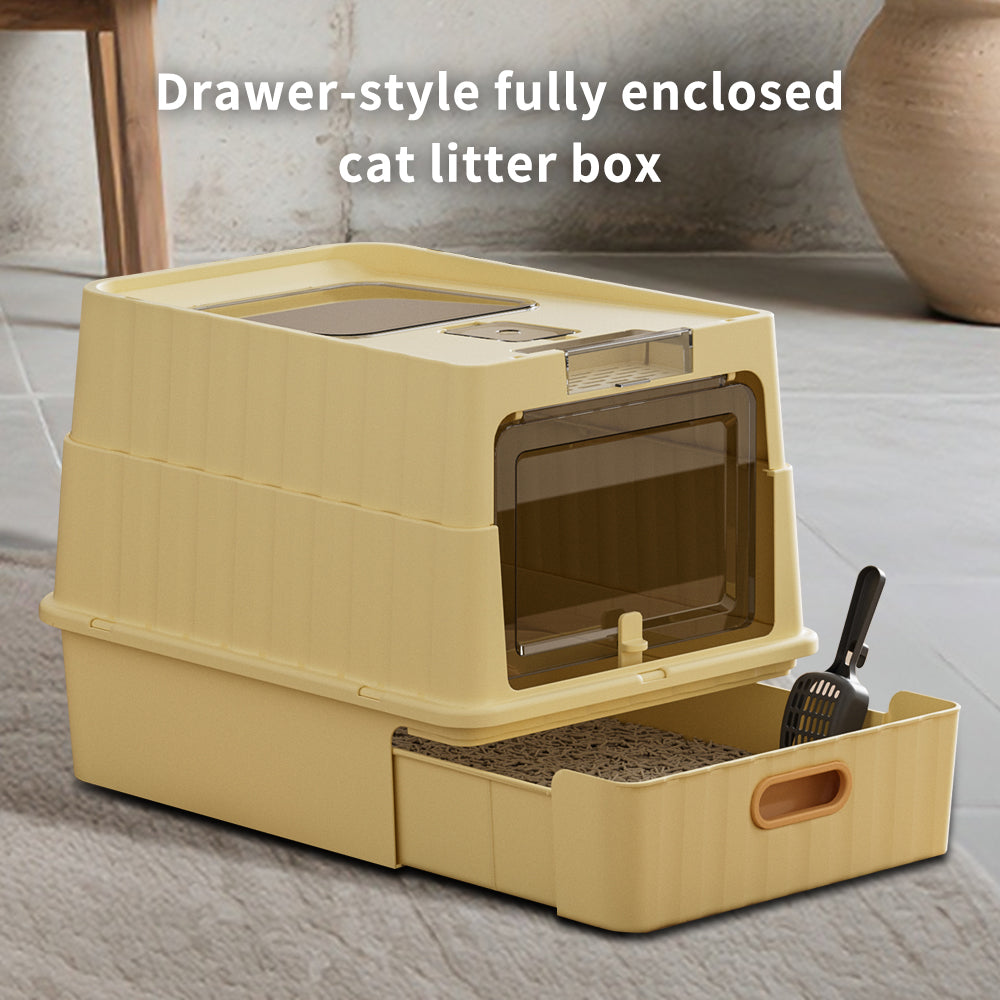 Dual Opening Fully Enclosed Cat Litter Box, Top Entry Anti-Tracking w scoop